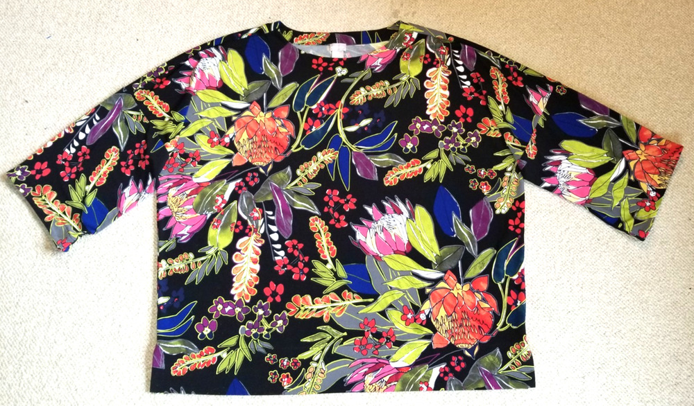 Womens Top-CHICO'S-multi floral stretch knit Artsy tunic maximalist-3 (16/18)